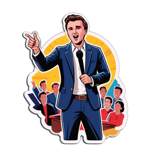 Création d'une autocollant représentant Charlie Kirk sur scène