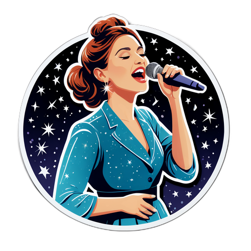 Design cu Loredana Groza cântând pe o scenă strălucitoare