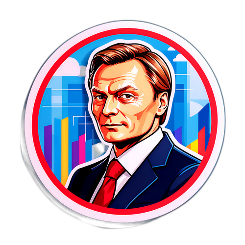 Стикер Михаила Федорова с графическим фоном в виде бизнес-графика и успеха