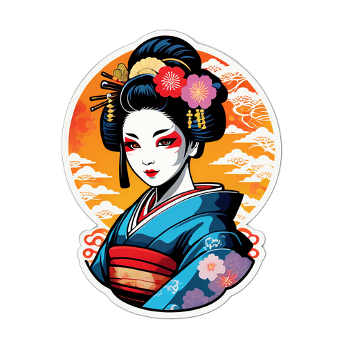 Värikäs geisha tarra