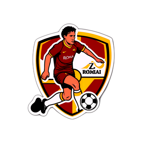 Illustratie van het AS Roma-logo met een voetballer in actie