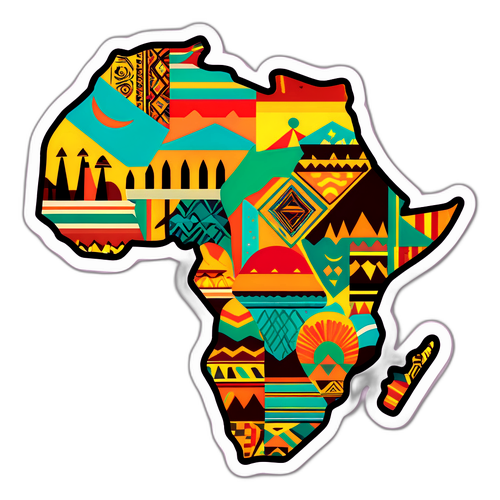 Stilisert kart av Afrika med fargerike mønstre