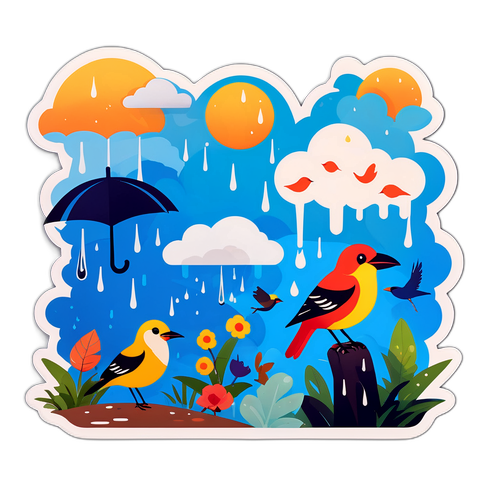 雨天鸟类活动贴纸