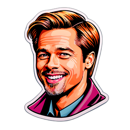 Sticker Colorido de Brad Pitt en Estilo Retro
