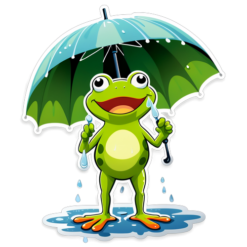 开心撑伞的卡通青蛙