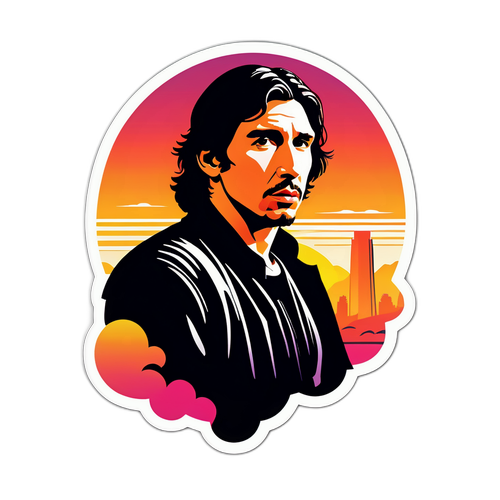 Stylized Silhouette of Adam Driver Against Sunset Gradient