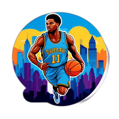 Dinamikong Sticker ni V. J. Edgecombe na may Basketball at Silhouette ng Lungsod