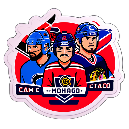 Стикер, изображающий команды Сент-Луиса и Чикаго, подчеркивающий динамику игры