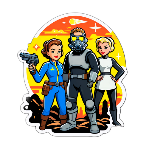 Naklejka w stylu retro z postaciami z Fallout Sezon 3