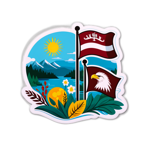 Leikkisä tarra Latvian kansallisista symboleista