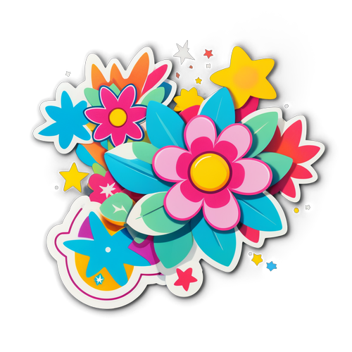 Retro Vibes: Bloemen en Sterren Sticker