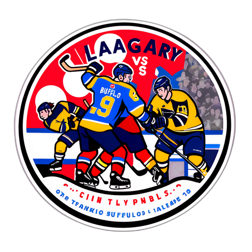 Наклейка с хоккейной шайбой над толпой, "Калгари против Баффало!"