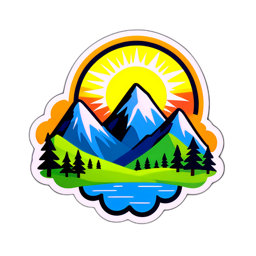สติ๊กเกอร์ภูเขาและแสงอาทิตย์สดใส