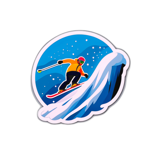 Autocolant cu schior sărind peste un morman de zăpadă