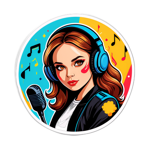 Стильний стікер з Олею Поляковою, з елементами популярної музики та сценічного образу