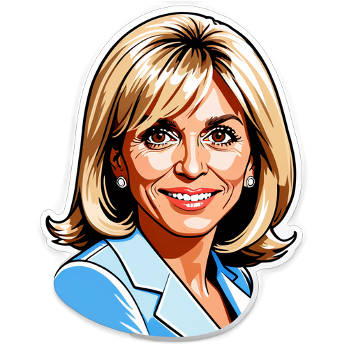 Autocollant de Brigitte Macron dans un style dessiné avec un fond de Paris