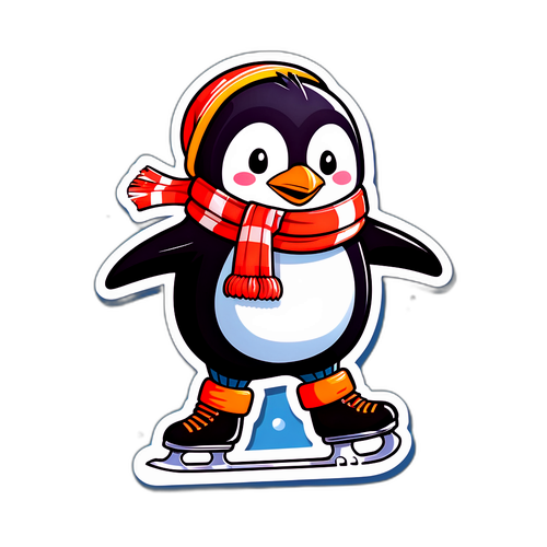 Šťastný tučňák na bruslích