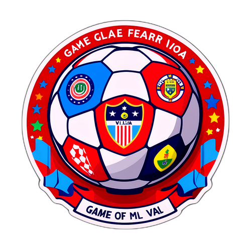 Desenho de bola de futebol com ícones e cores dos times América-MG e Vila Nova, com a frase 'Jogo do Ano!'