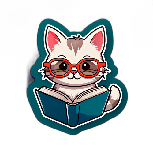 En søt katt med briller som leser en bok