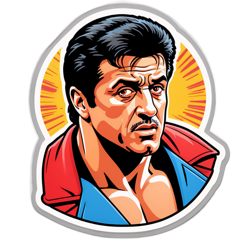 Vintageowy naklejka Sylvestra Stallone'a w klasycznych rolach