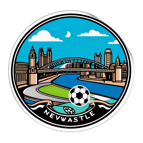 Stylizowany sticker świętujący nowoczesną panoramę Newcastle i kulturę piłkarską