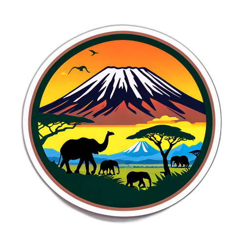 Sticker van Tanzania met Kilimanjaro en Wildlife