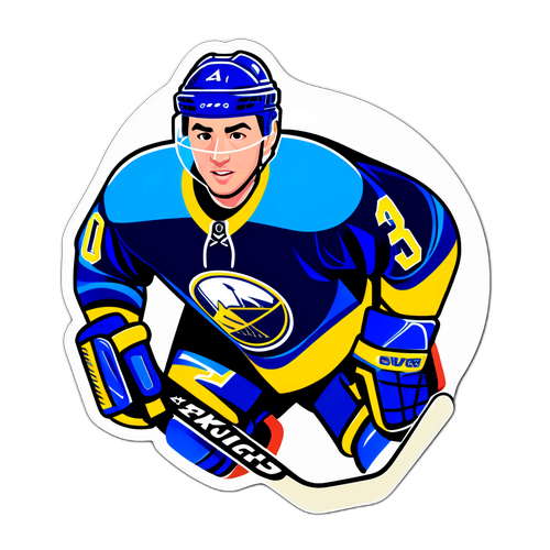 Samolepka stylizující jasnou LED síť s Quinnem Hughesem a jeho hokejovým dresom, s efektem pohybu