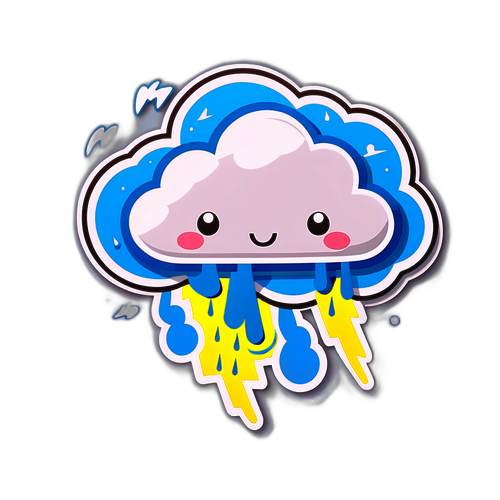 Awan Kartun Ceria dengan Hujan dan Petir