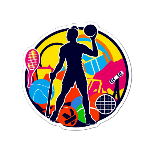 A sportoló sziluettje színes sporteszközökkel