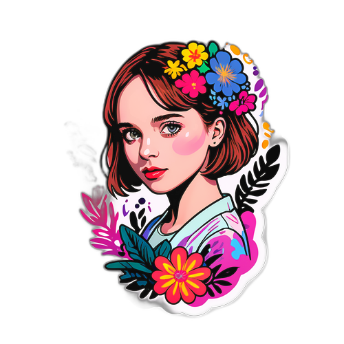 Autocollant vibrant de Maya Hawke avec des éléments musicaux et floraux