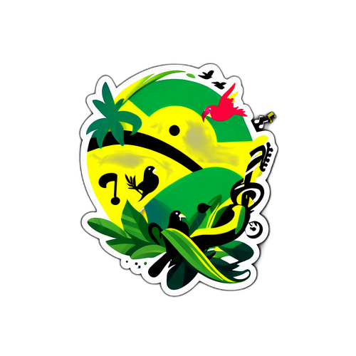 Farverig klistermærke med jamaicanske flagfarver og musikalske noter