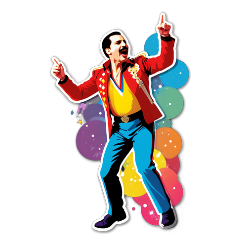 Oplev Farverne! Freddie Mercury Stråler på Scenen med Uimodståelig Energi!