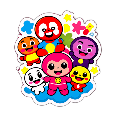 かわいいアンパンマンの友達と楽しむシーンのステッカー