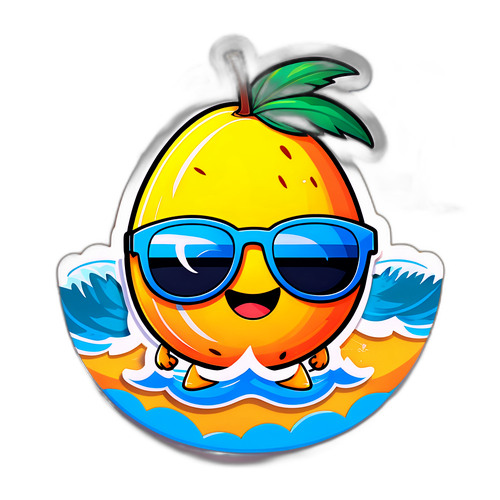 Pem mango kartun di pantai tropika