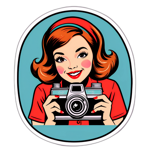 Vintage-stil klistermärke av Erika Kirk med retro kameror
