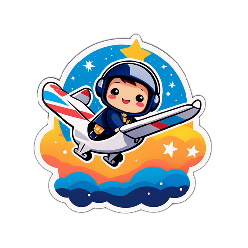 空を飛ぶ可愛い航空機のキャラクター