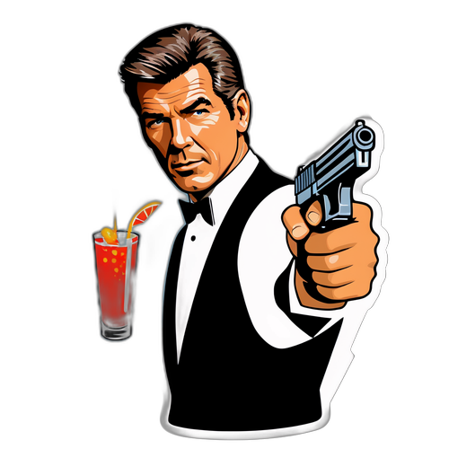 En häftig teckning av Pierce Brosnan som James Bond