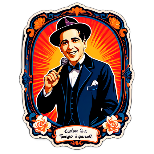 Sticker de Carlos Gardel en un marco vintage