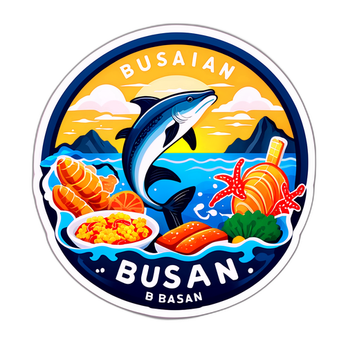 부산의 해양 요소와 음식이 결합된 독특한 스티커