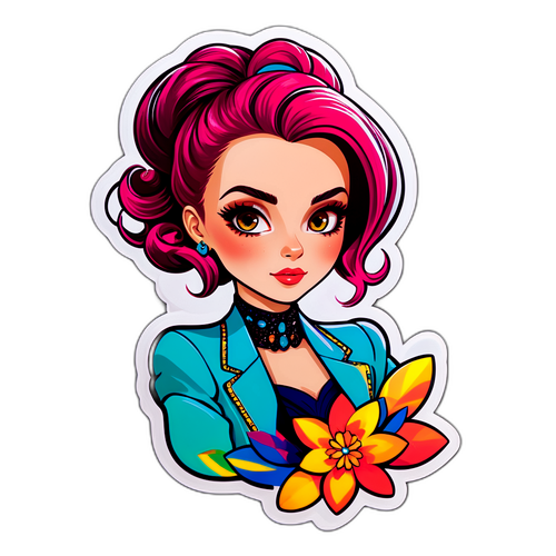 Стикер с Натальей Наговицыной в модном наряде