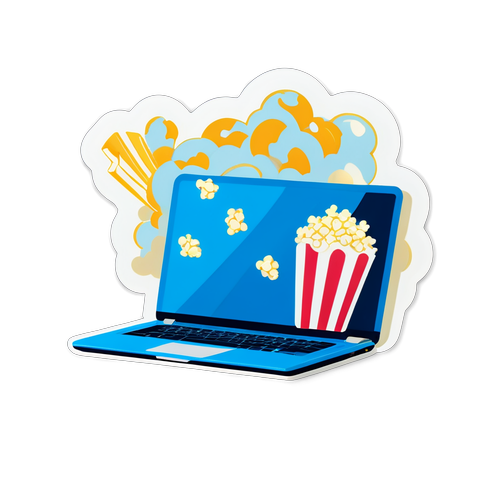 Joyful Laptop and Popcorn Sticker