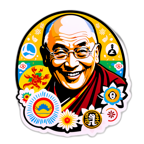 Sticker Dalai Lama cu simboluri de pace