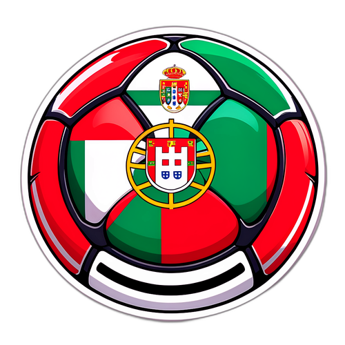 Isang Sining na Sticker ng Pagsasanib ng mga Pambansang Simbolo ng Hungary at Portugal sa isang Bola ng Soccer