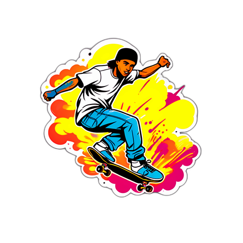 Sticker van een skateboarder in actie