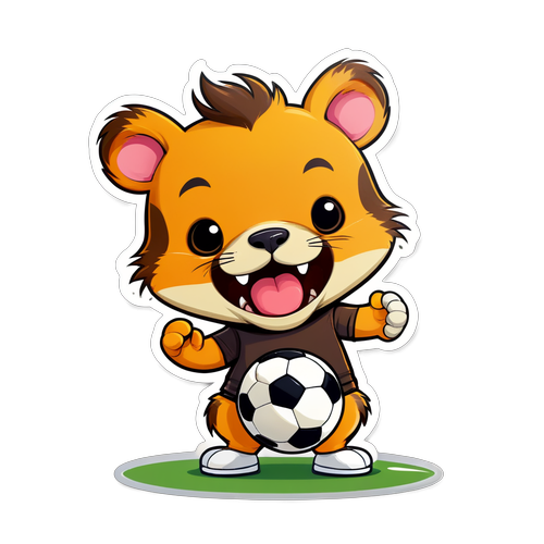 Stiker Hewan Kartun Lucu Bermain Sepak Bola