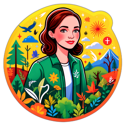 En färgglad avbildning av Amanda Lind vid ett bevarandevenemang