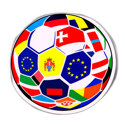 Stiker Bergaya Euro 2024 dengan Bola Sepak dan Bendera Negara-Negara Eropah