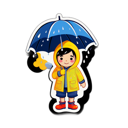 비 오는 날 외출하는 캐릭터 스티커