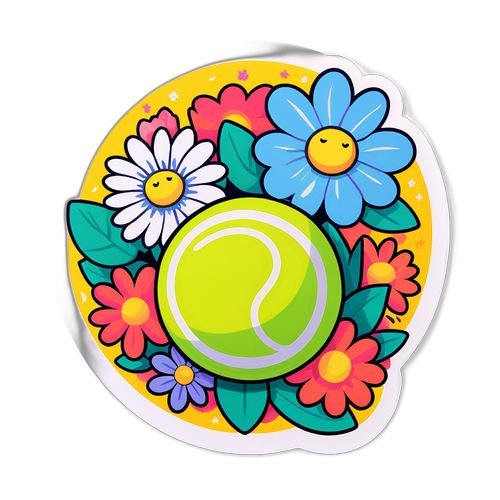 Sticker cu minge de tenis și flori