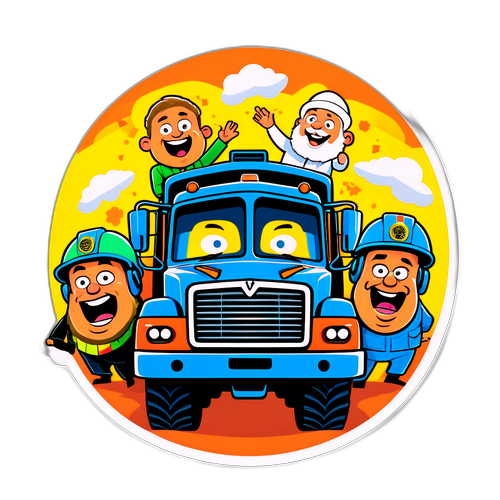 Комичный стикер с Белазом в окружении Ковалёва и Петросяна